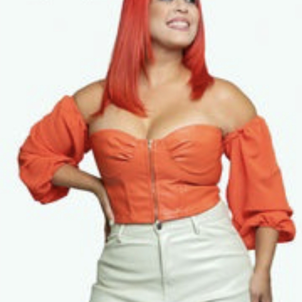 Chic Orange Off-Shoulder Blouse